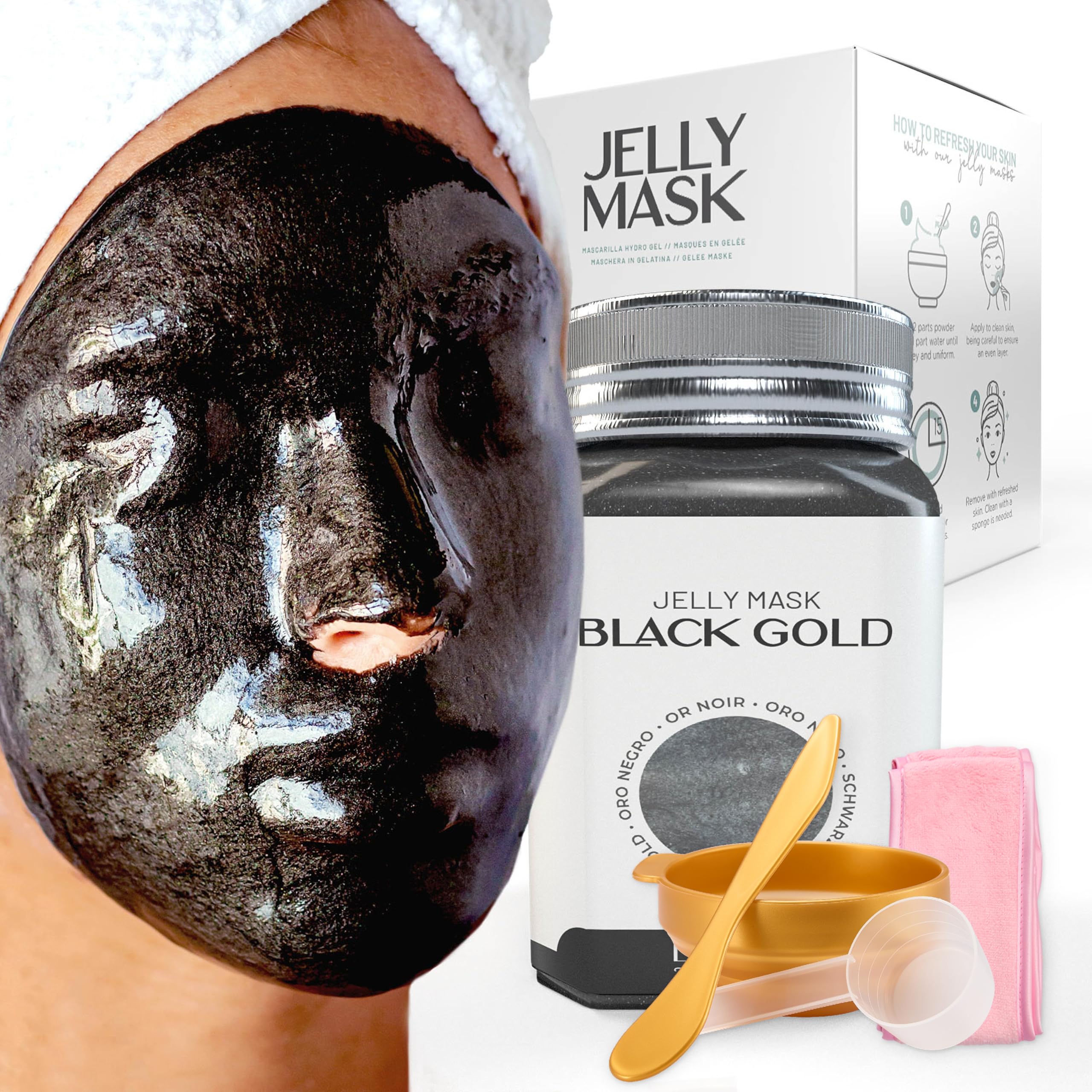 BRÜUN jelly mask jar in black gold design for an at-home spa ritual