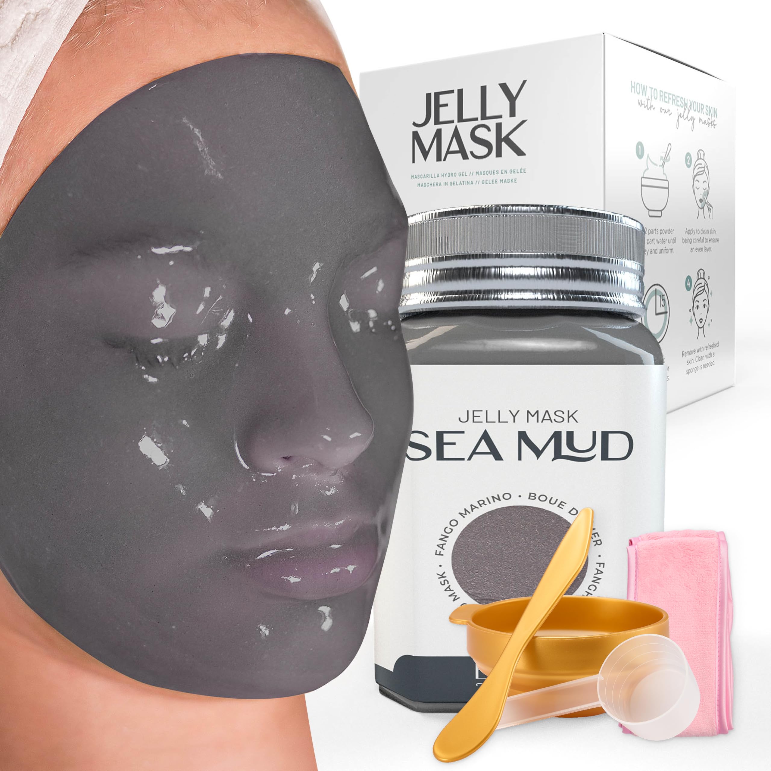 BRÜUN jelly mask jar sea mud peel-off texture for spa-grade skin care.