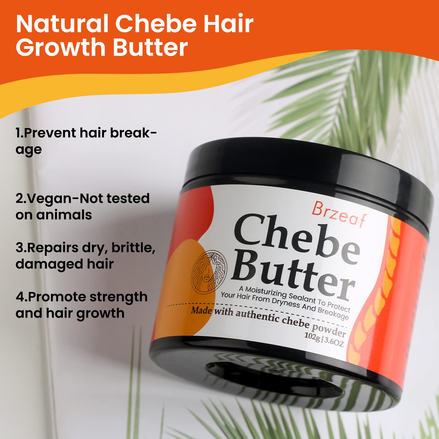 Brzeaf Chebe Butter in palm shows all-natural ingredients for hair strength.