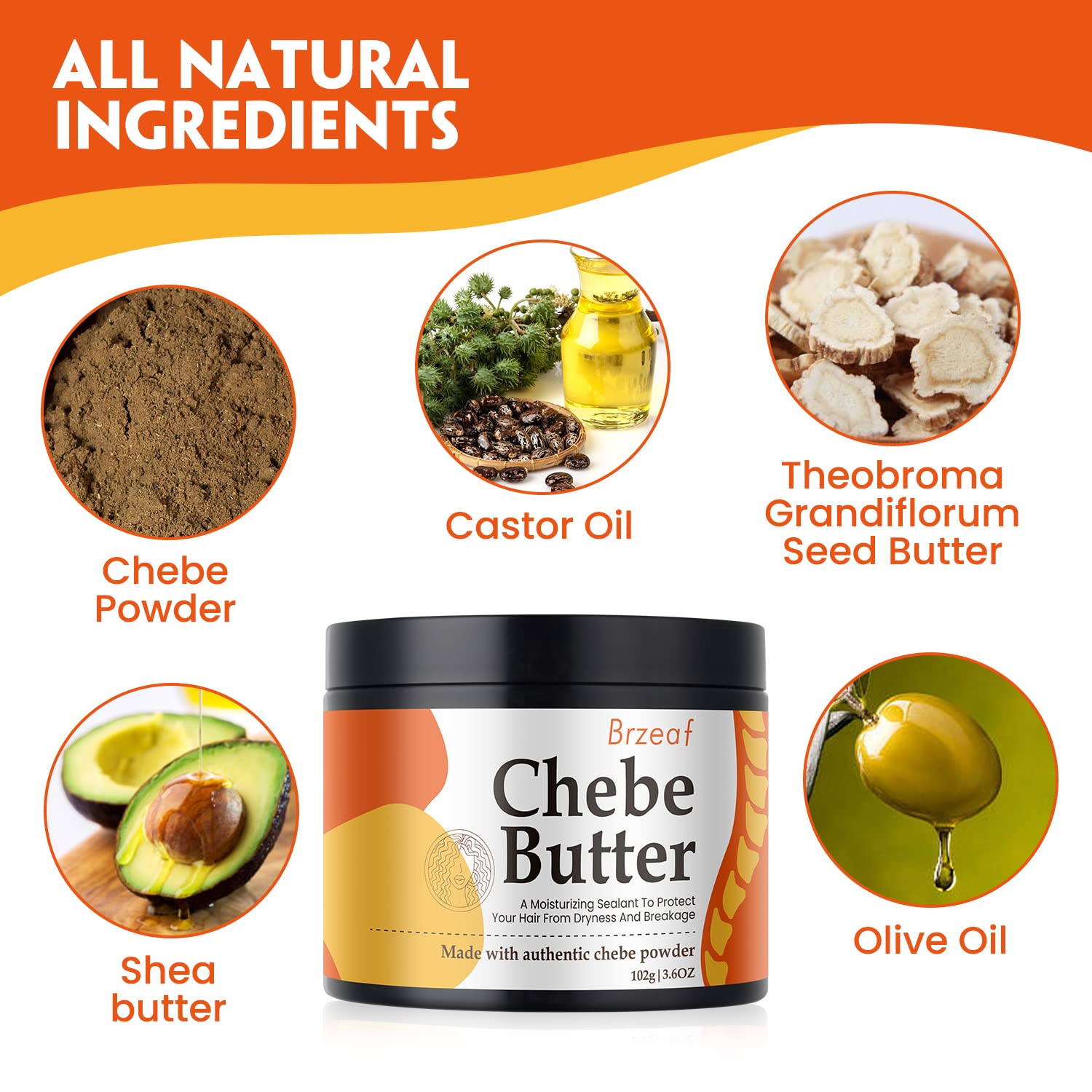 Brzeaf Chebe Butter on scalp signals nourishing conditioning for healthy roots.