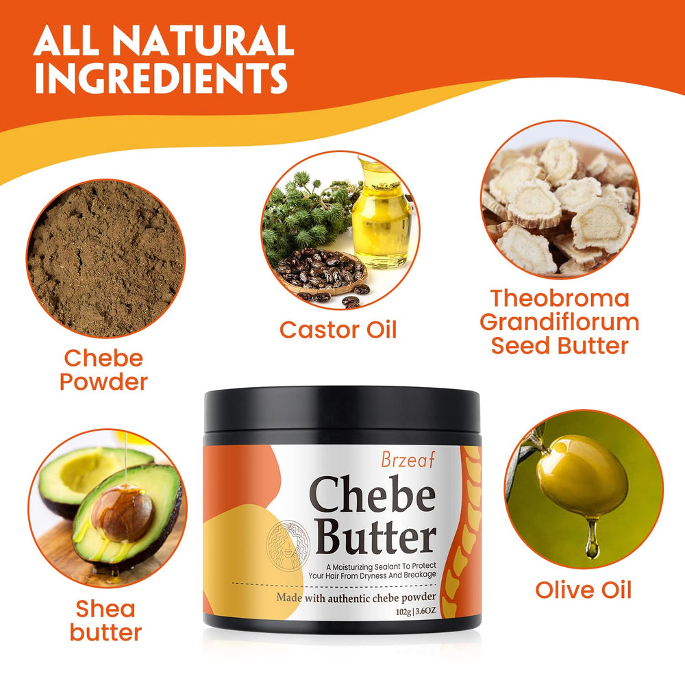 Brzeaf Chebe Butter on scalp signals nourishing conditioning for healthy roots.