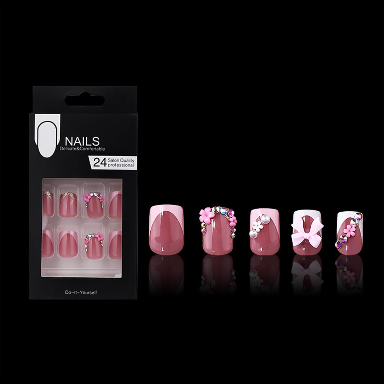 BSBTBZ 24pcs French Tip Nails Kit with tools for easy at-home nail art.