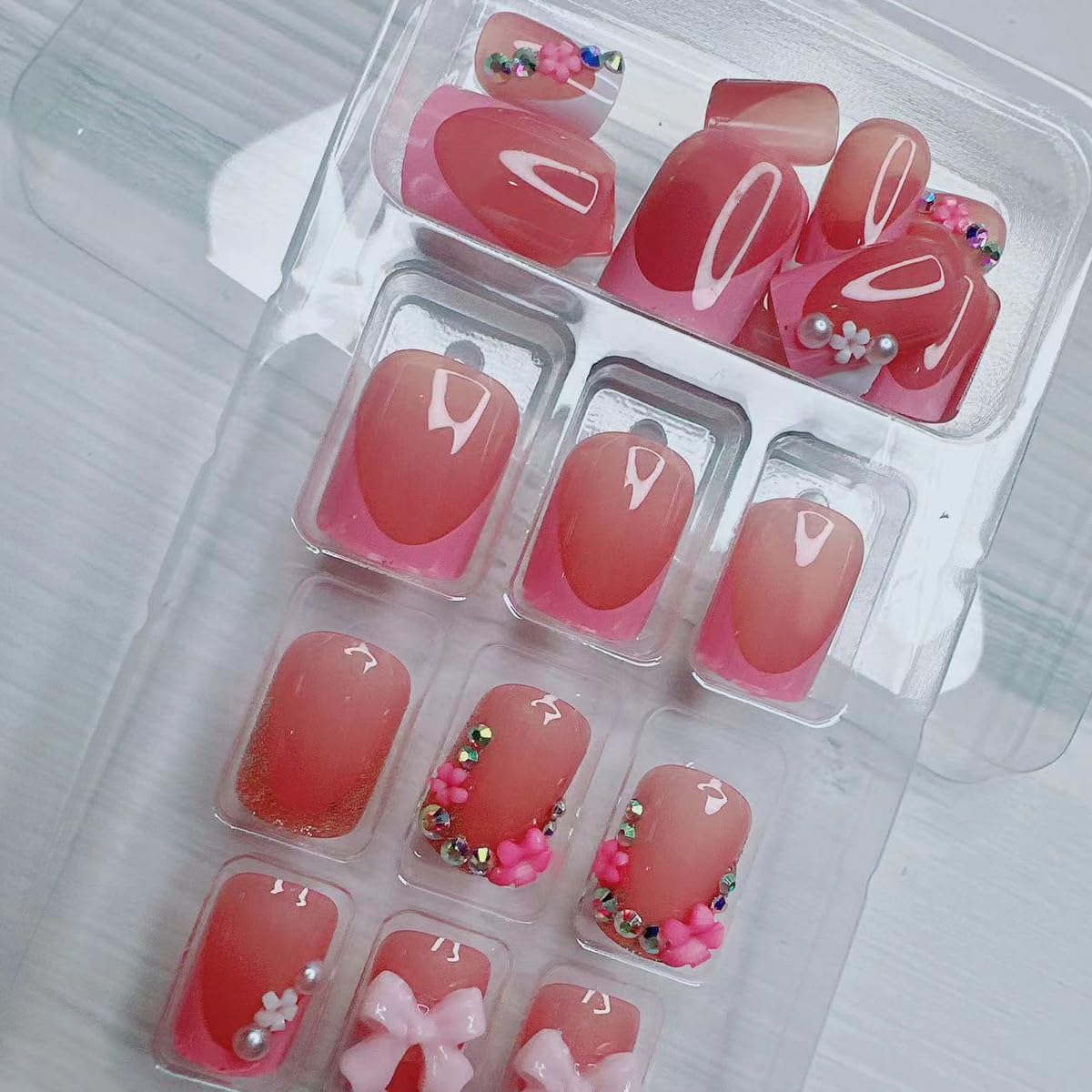 BSBTBZ 24pcs French Tip Nails with file, stick, and nail sticker for quick customization.