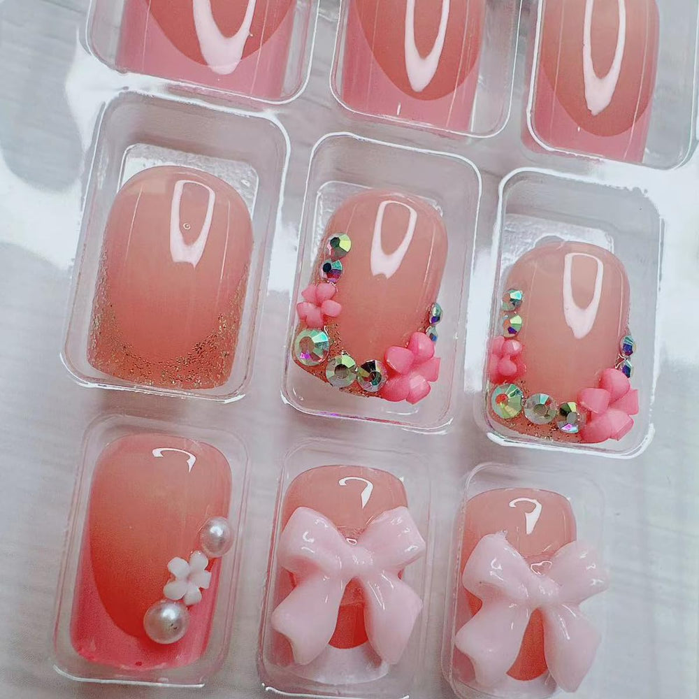 BSBTBZ 24pcs French Tip Nails Pink-toned design for soft daily wear.
