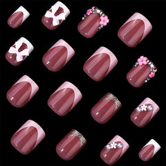 BSBTBZ 24pcs French Tip Nails Rhinestones for sparkling accents during events.
