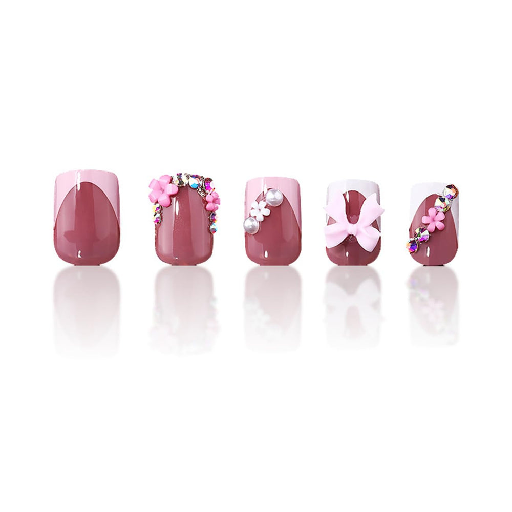 BSBTBZ 24pcs French Tip Nails Square shape for modern, durable press-on styling.