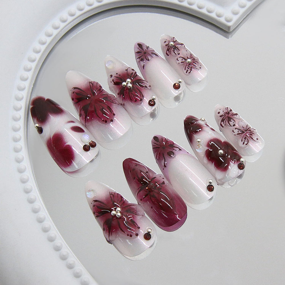 BSBTBZ 3D flower accent nails featuring petals and pearls for elegant detail