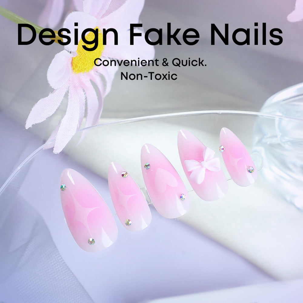 BSBTBZ blush bow rhinestones design adds elegant nail accents