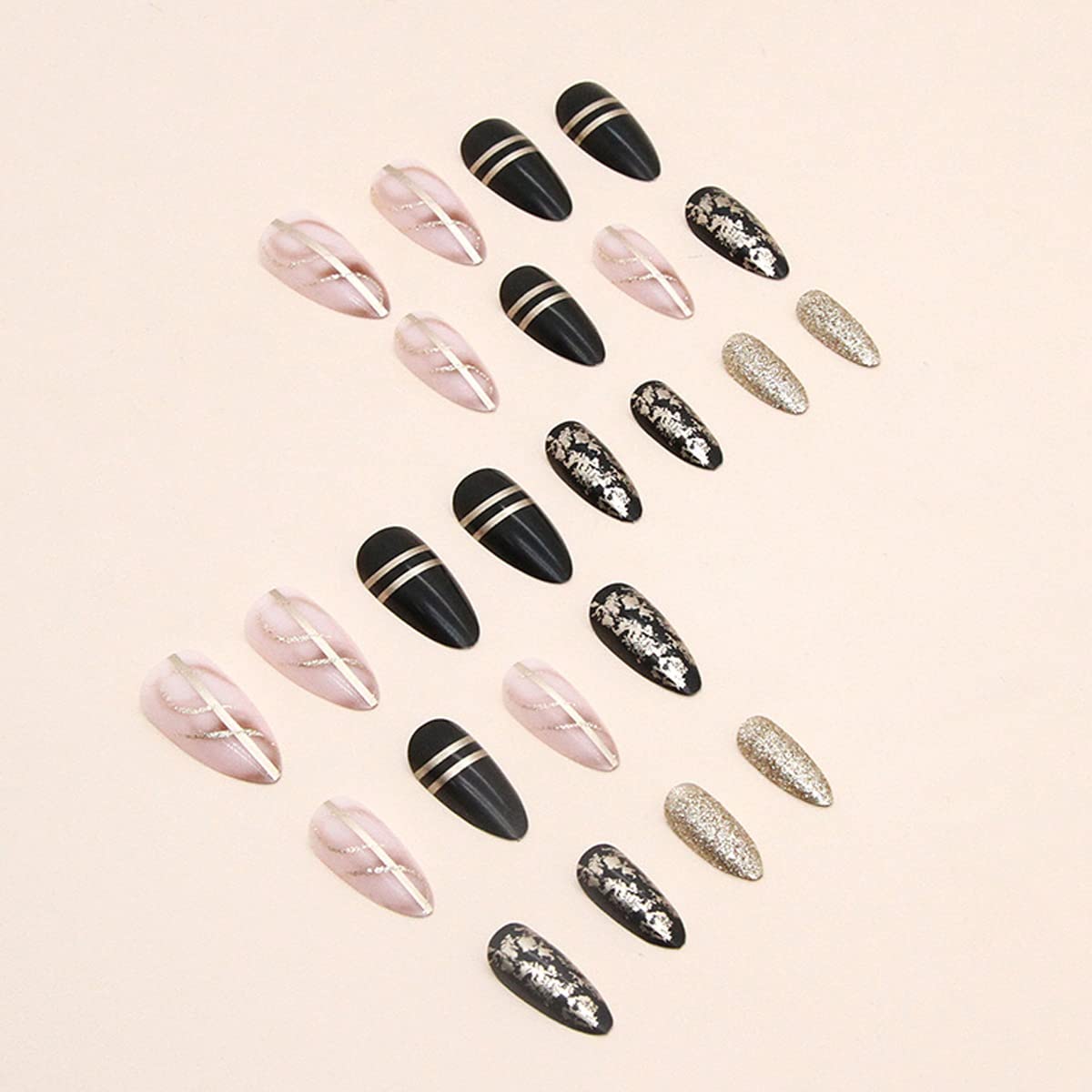 BSBTBZ Gold foil glitter line design nails for festive or party-ready look