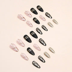 BSBTBZ Gold foil glitter line design nails for festive or party-ready look
