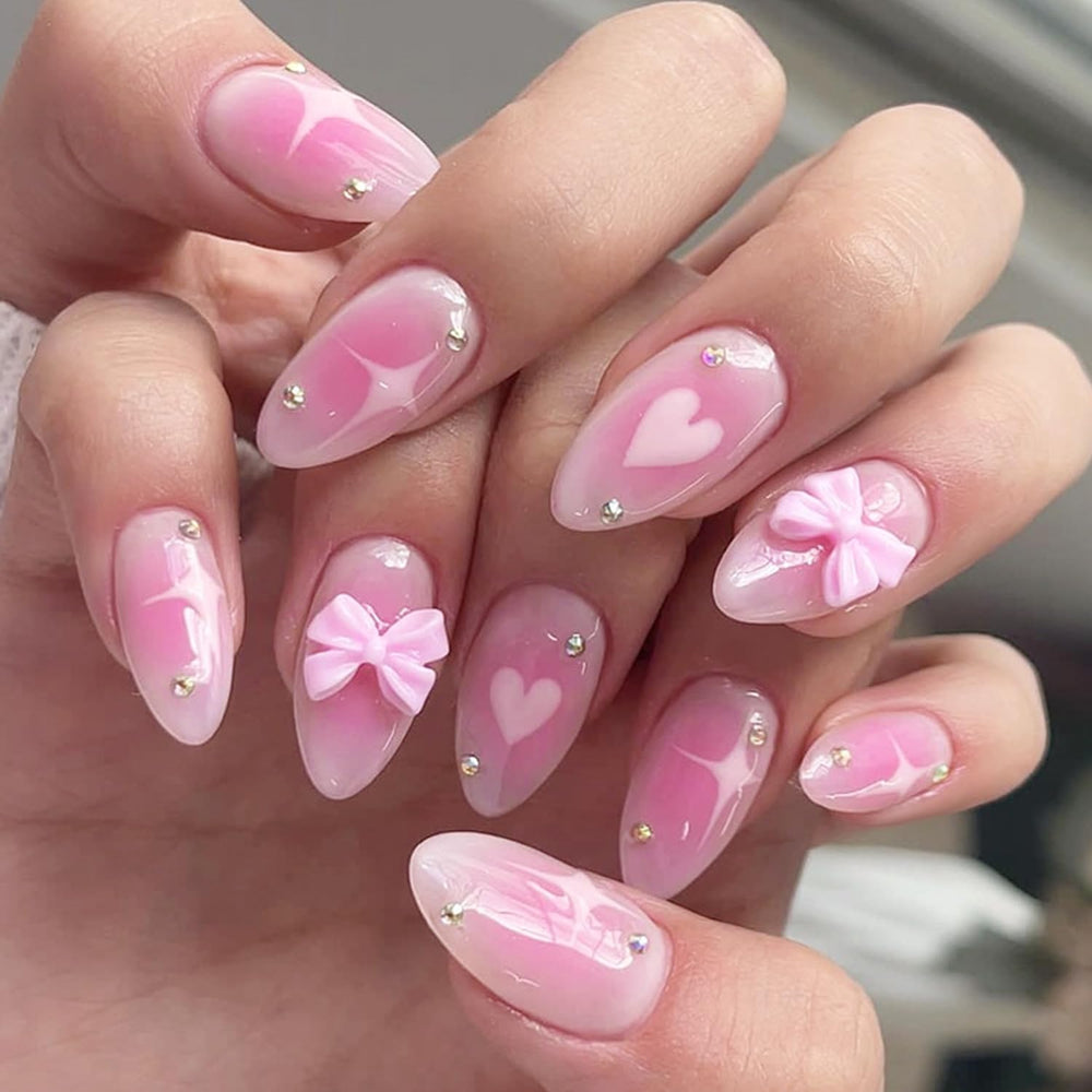 BSBTBZ pink gradient press-on nails in almond shape for a chic at-home manicure