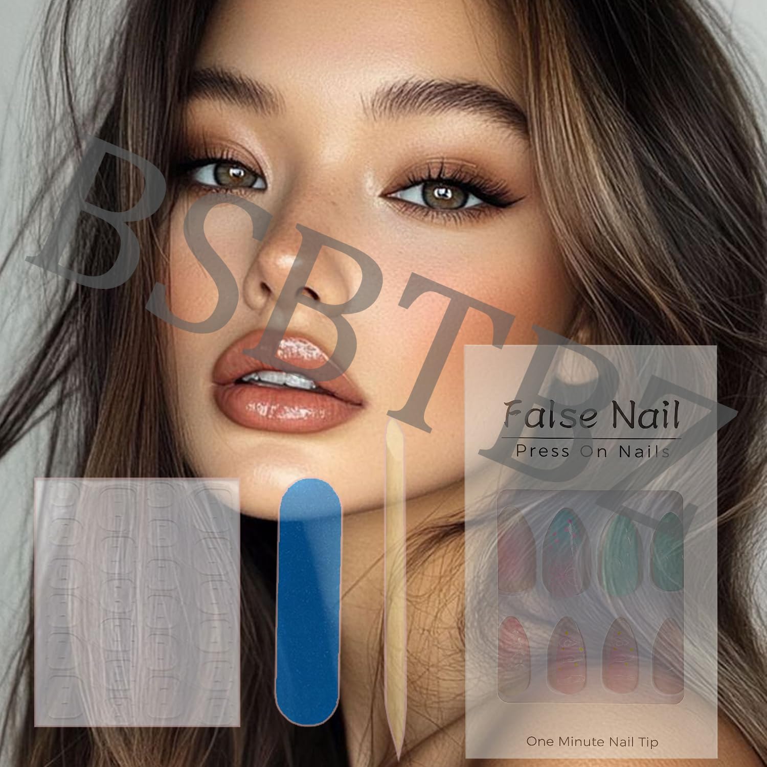BSBTBZ press-on nails on model with accessories, versatile for parties and daily wear