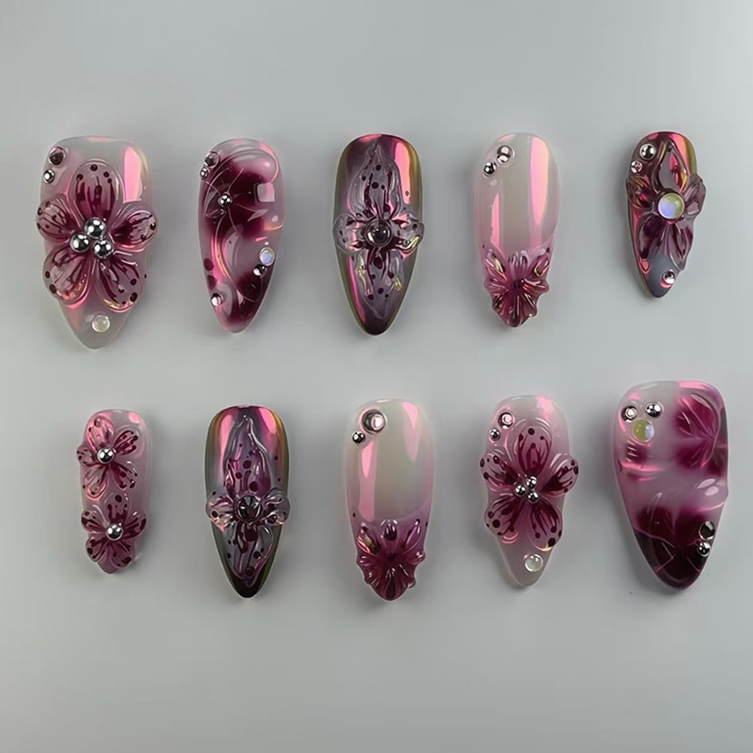 BSBTBZ Purple flowers press-on nails for a vibrant spring look