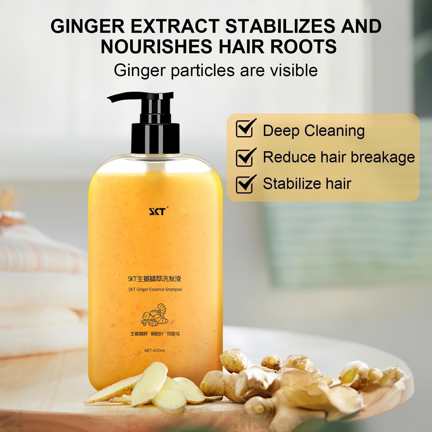 BSMAX Ginger Plant Extract Shampoo suitable for all hair types, including straight, wavy, and curly