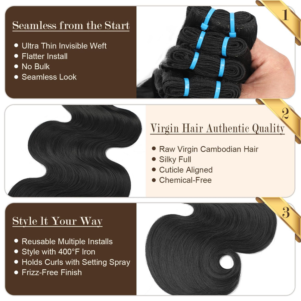 BSQQ 16A body wave bundles natural black tone for versatile styling