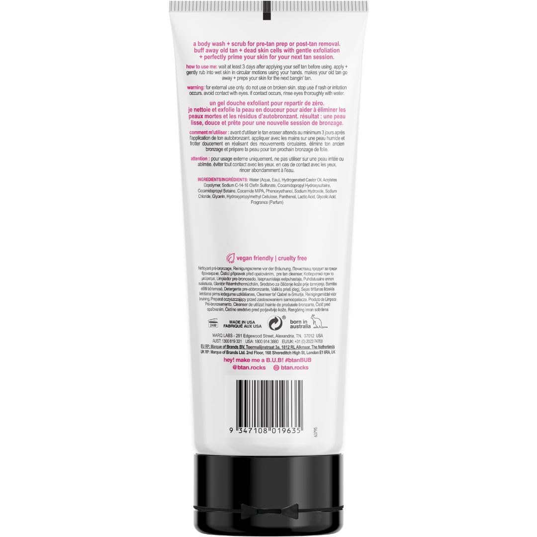 B.TAN 2in1 exfoliator scrub closeup highlights exfoliation and cleansing benefits