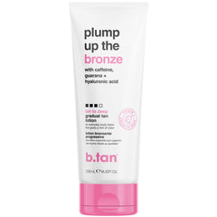 B.TAN dark gradual tan lotion bottle shows a streak-free bronze buildup.