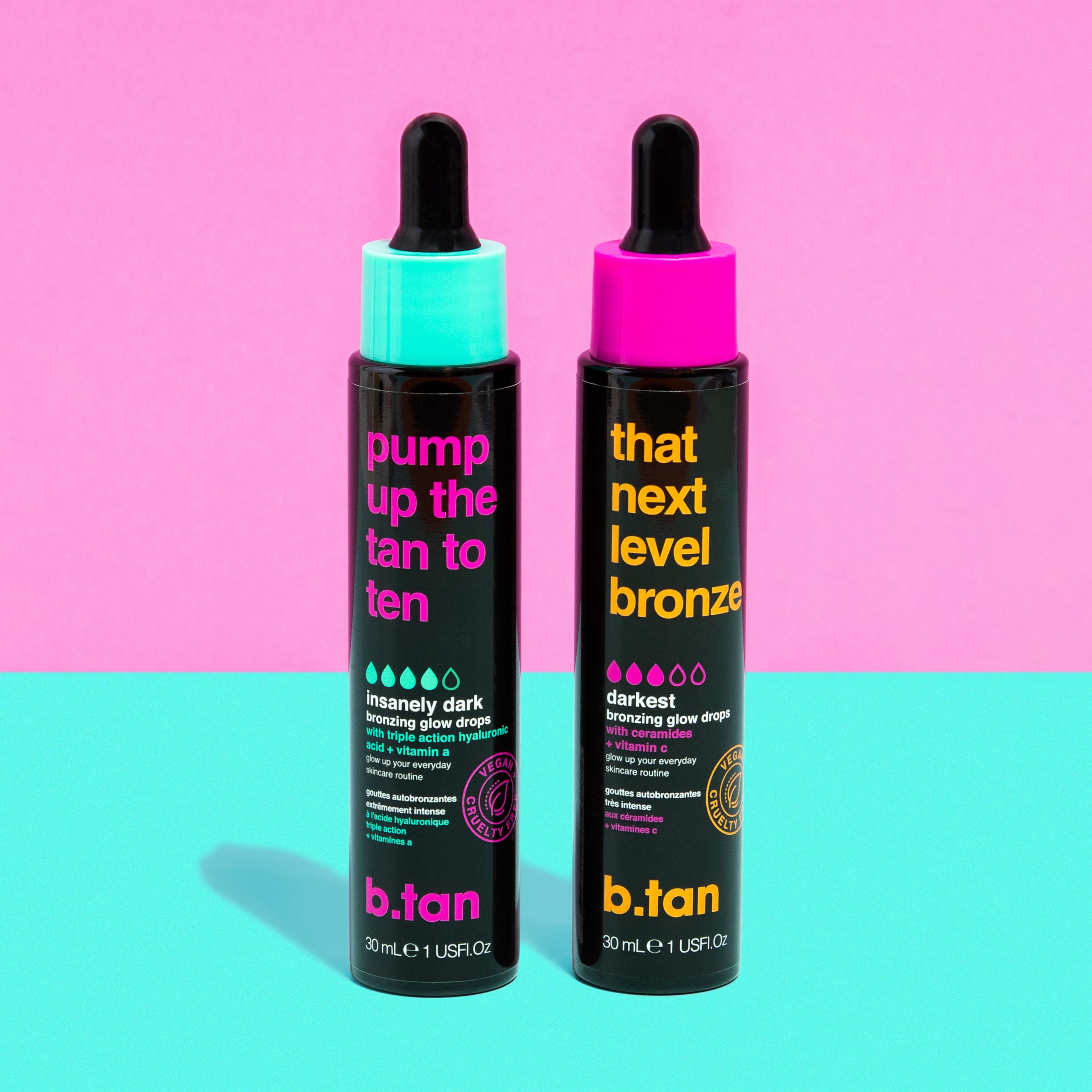 BTAN Dark Self Tan Drops massage into skin for smooth blend