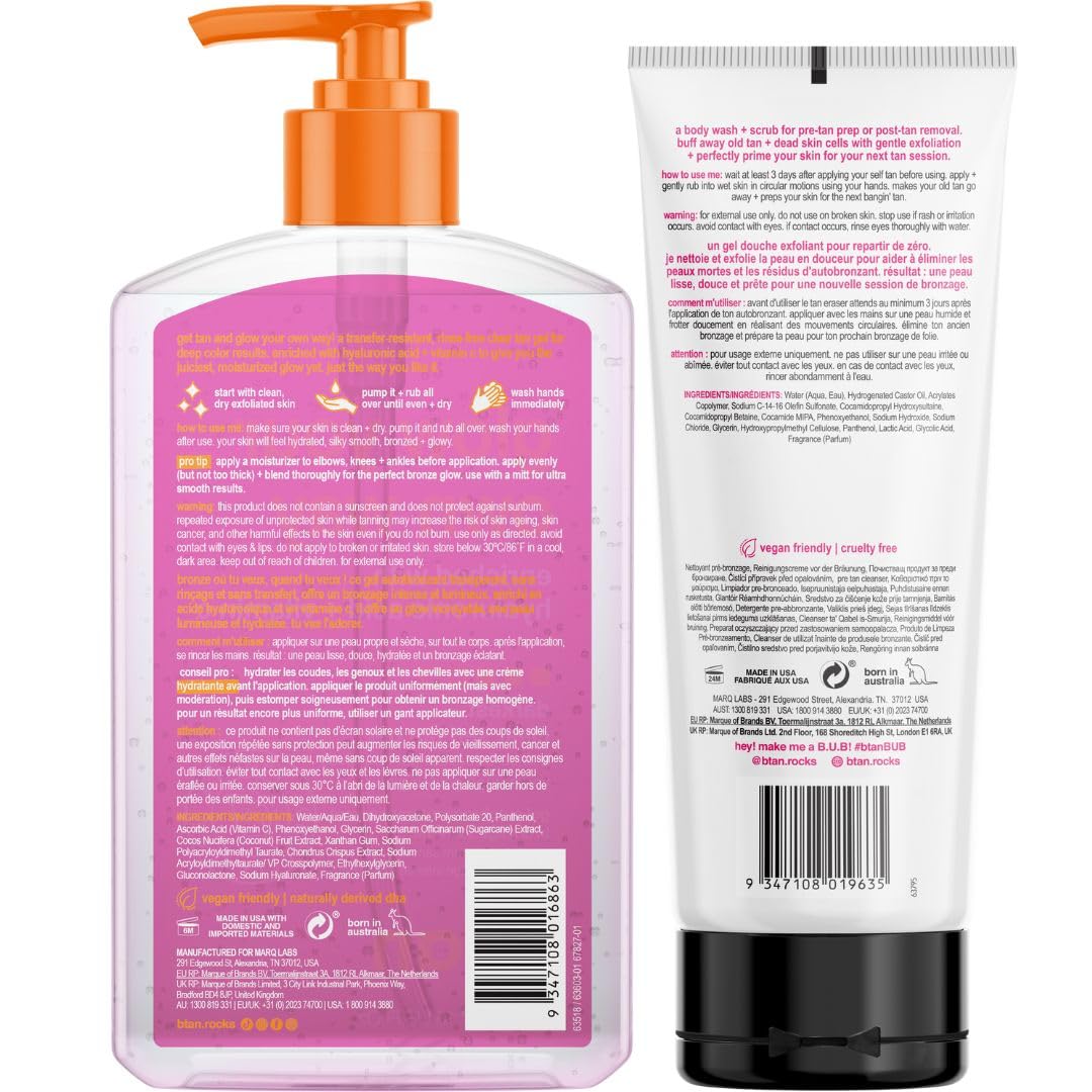 B.TAN Exfoliating Scrub & Body Wash texture for smooth prep.