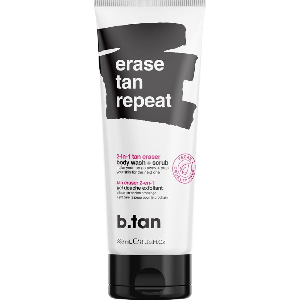 B.TAN self tan remover bottle pour shows the handy application and cleansing action