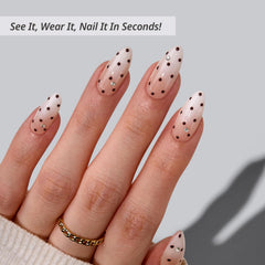BTArtbox Almond Gala Polka nails close-up showing seamless cuticle blend.