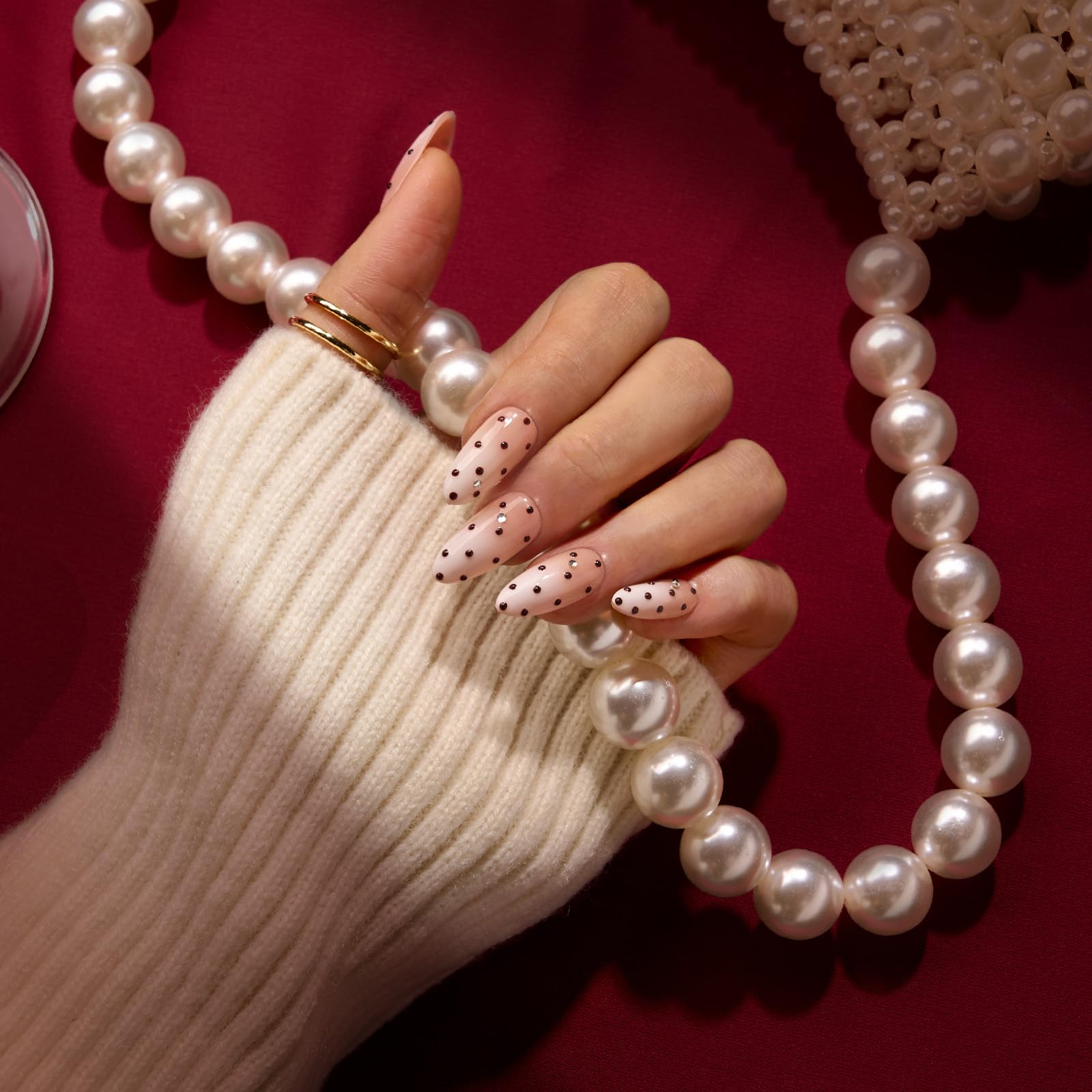 BTArtbox Gala Polka nails with builder gel finish for chip-free wear.