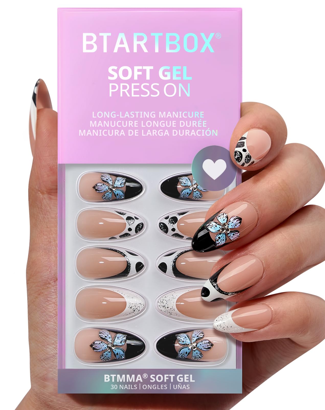 BTArtbox Bessie & Bestie nails with 3D flower almond tips for chic style.