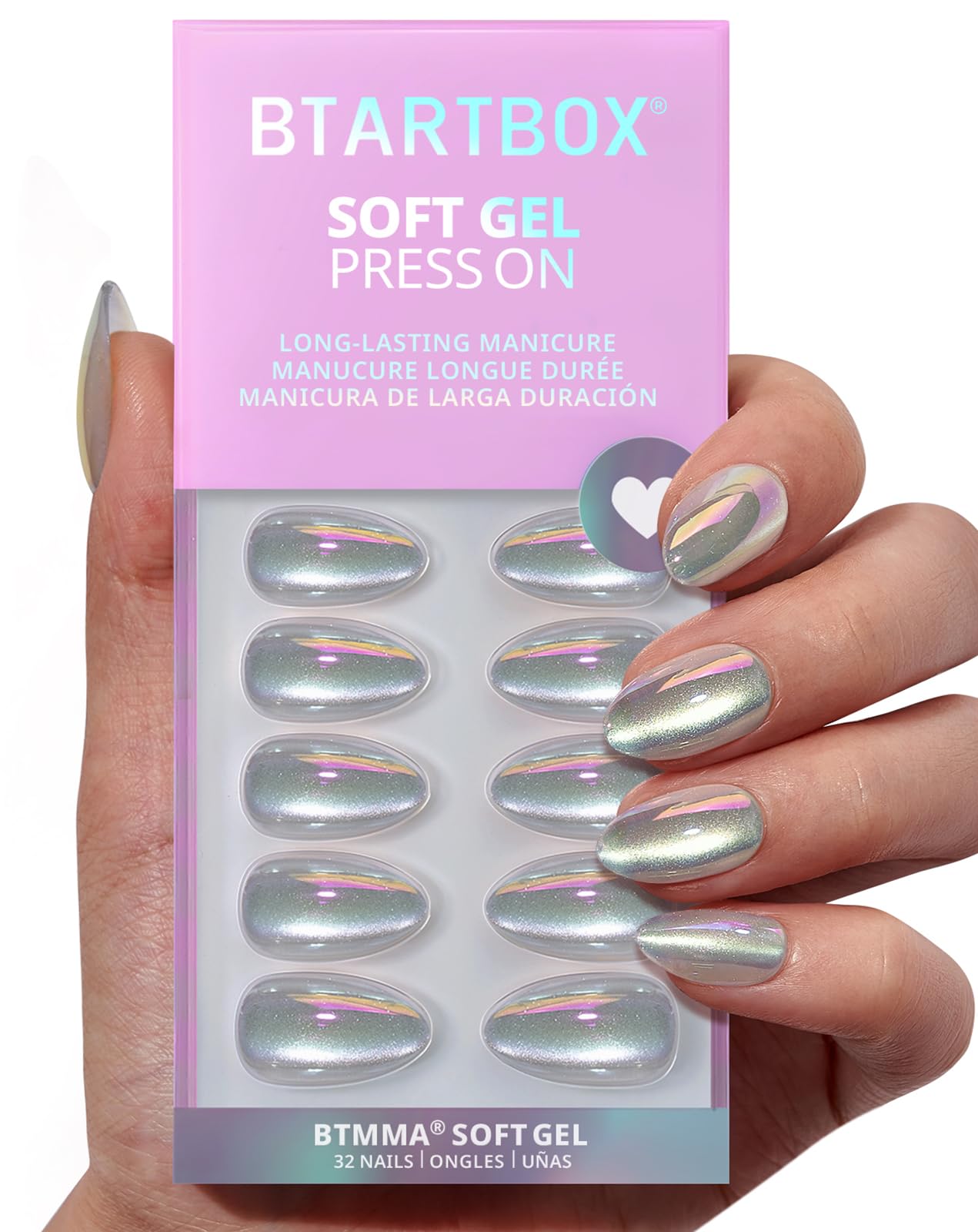 BTArtbox Chrome Cat Eye short almond nails for salon-like shine at home.