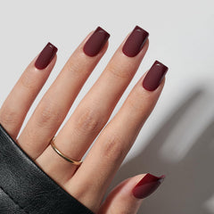 BTArtbox Cozy Cocoa dark red nails with glossy tips for chic style.