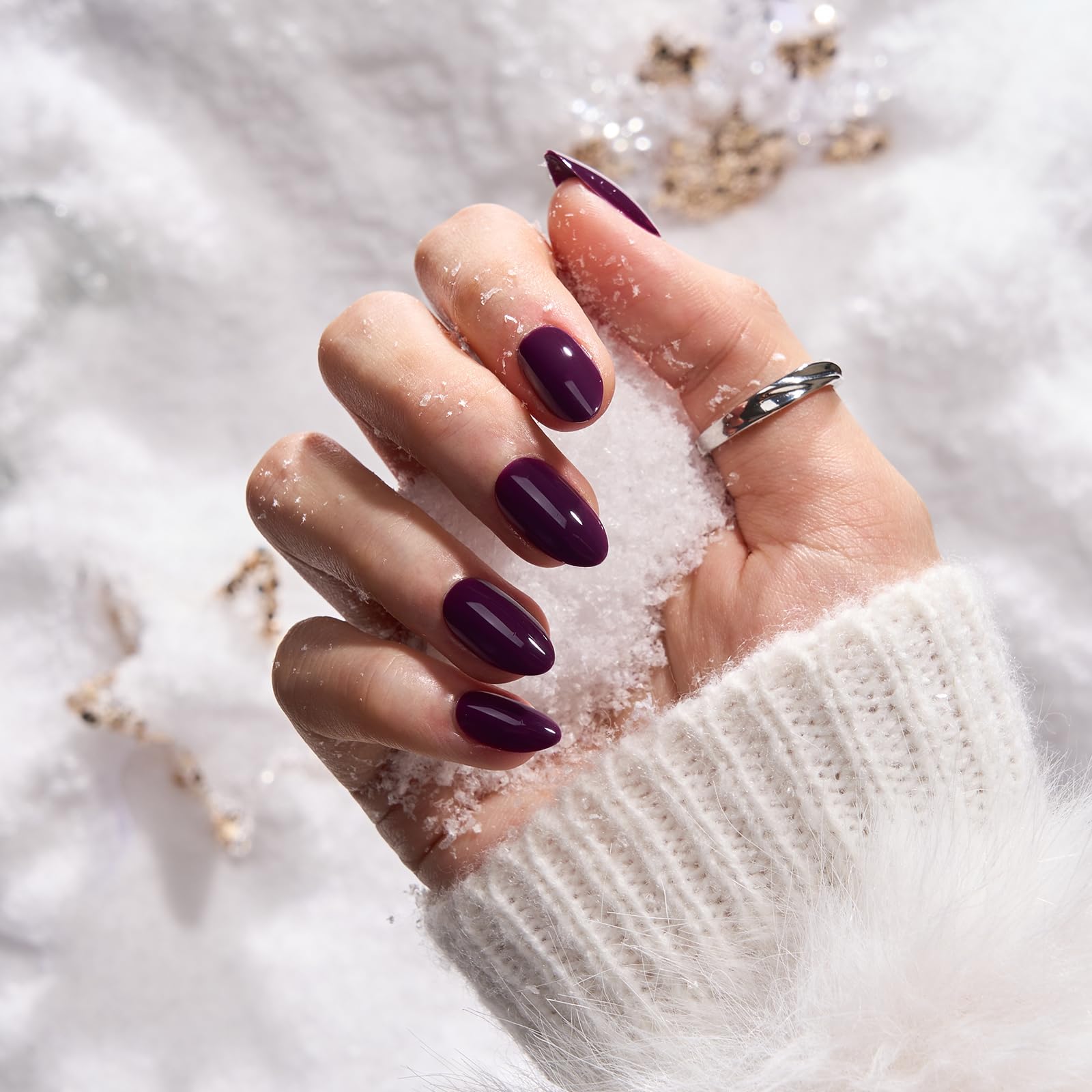 BTArtbox dark purple almond nails close-up showing rich color and shape