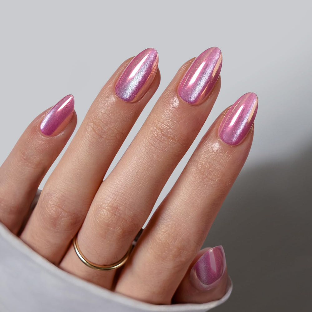 BTArtbox dreamy pink cat eye almond nails show shimmering finish for stylish flair.