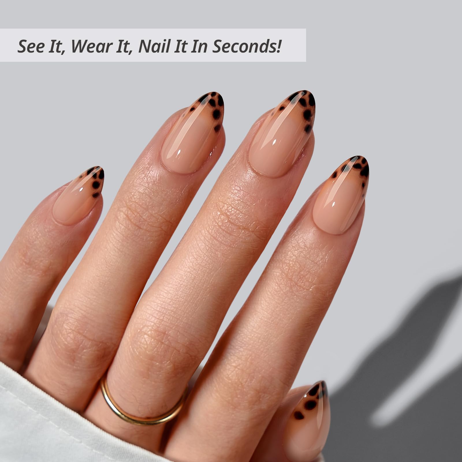 BTArtbox Espresso Leopard nails on hand highlighting chic look and long wear