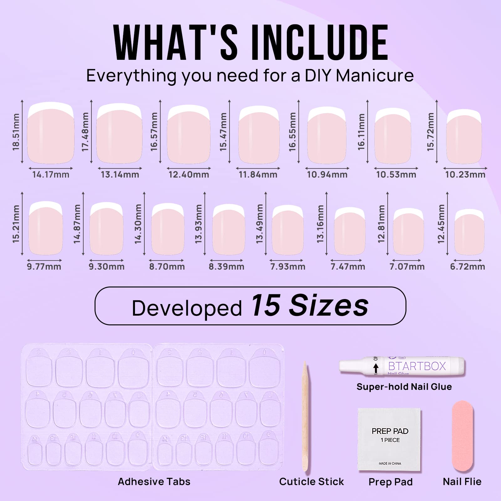 BTArtbox French Tip nails adhesive tabs enable easy, mess-free application.