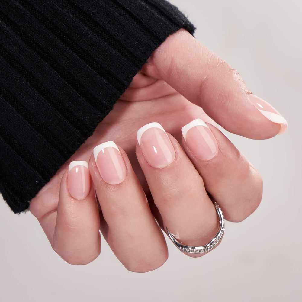 BTArtbox French Tip nails on-hand display for quick at-home nail looks.