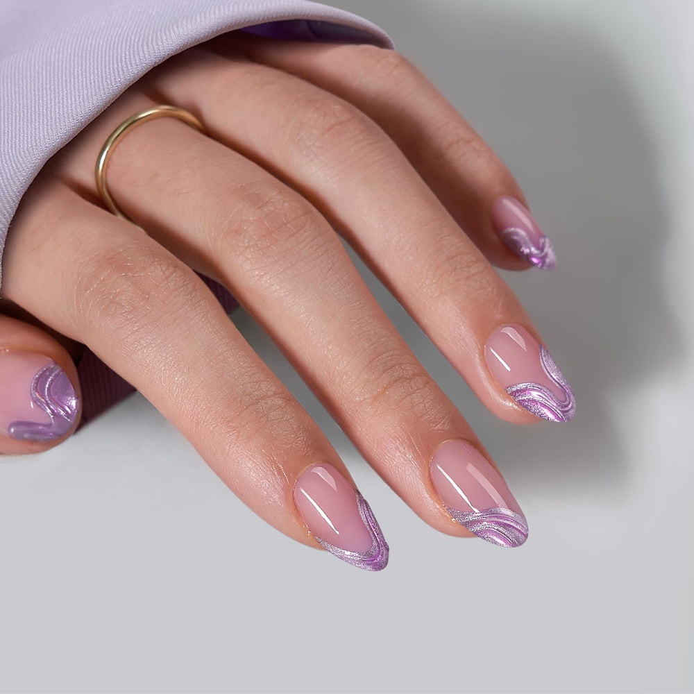 BTArtbox chrome almond press-on nails, lamp-curable for quick glam