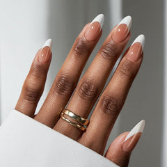 BTArtbox French Tip almond nails close-up for natural look