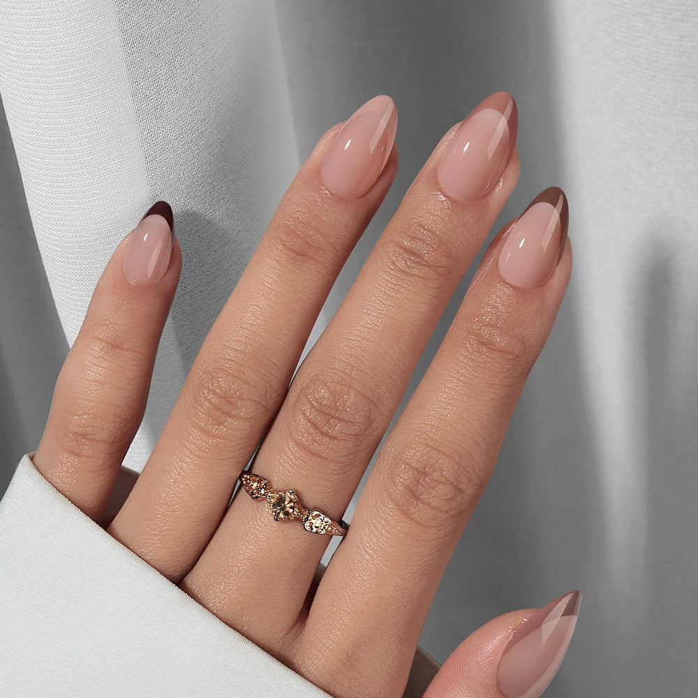 BTArtbox short almond nails close-up showing natural gel finish