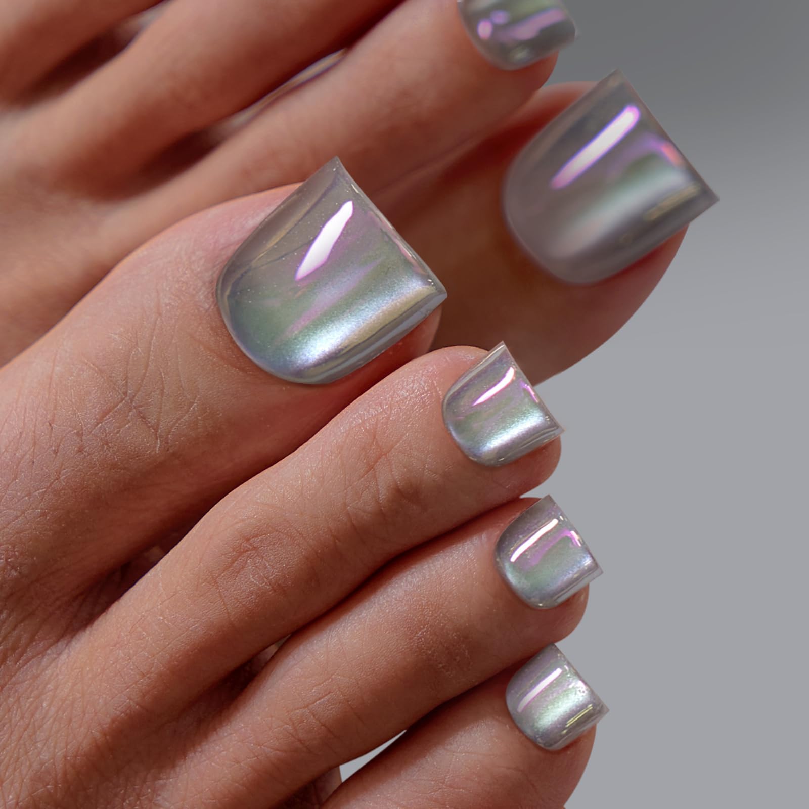 BTArtbox Galaxy Gleam toenails kit with chrome square tips for lasting wear.