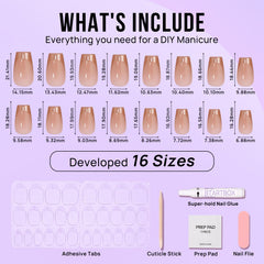 BTArtbox glue-on nails set includes tabs and glue for secure application.