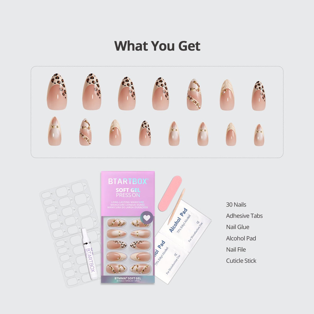 BTArtbox medium almond leopard nails with opaque tips for a refined look