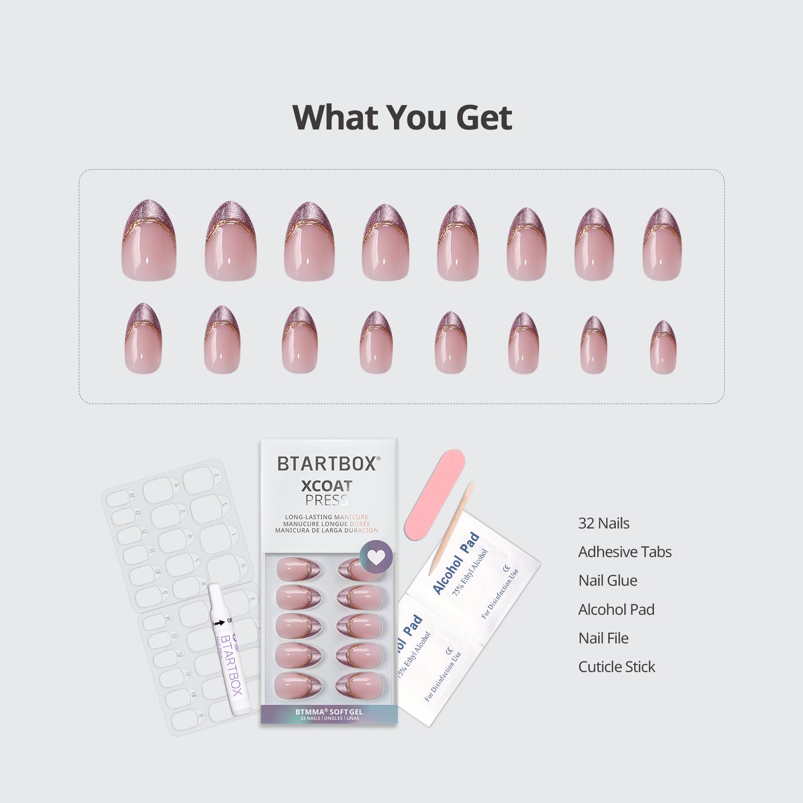 BTArtbox nail glue and adhesive tabs ensure secure application.