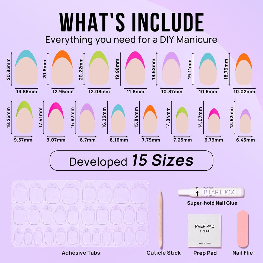 BTArtbox nail glue and adhesive tabs for secure, flexible wear.