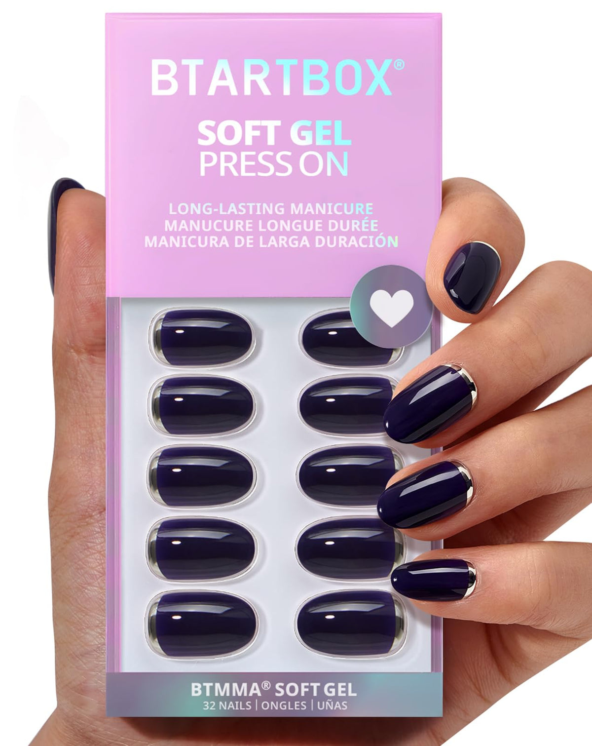 BTArtbox oval press-on nails with vintage silver foil for a chic, salon-ready look