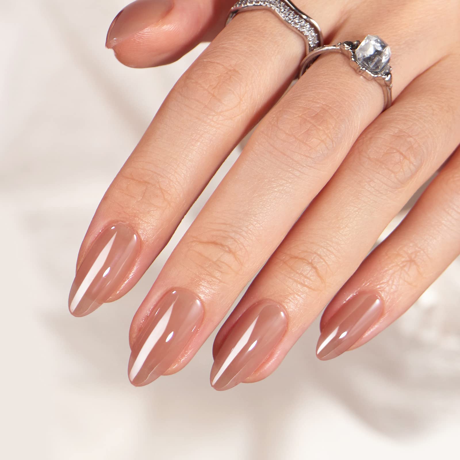 BTArtbox almond chrome press-on nails with chocolate glaze, lightweight and comfortable for daily wear