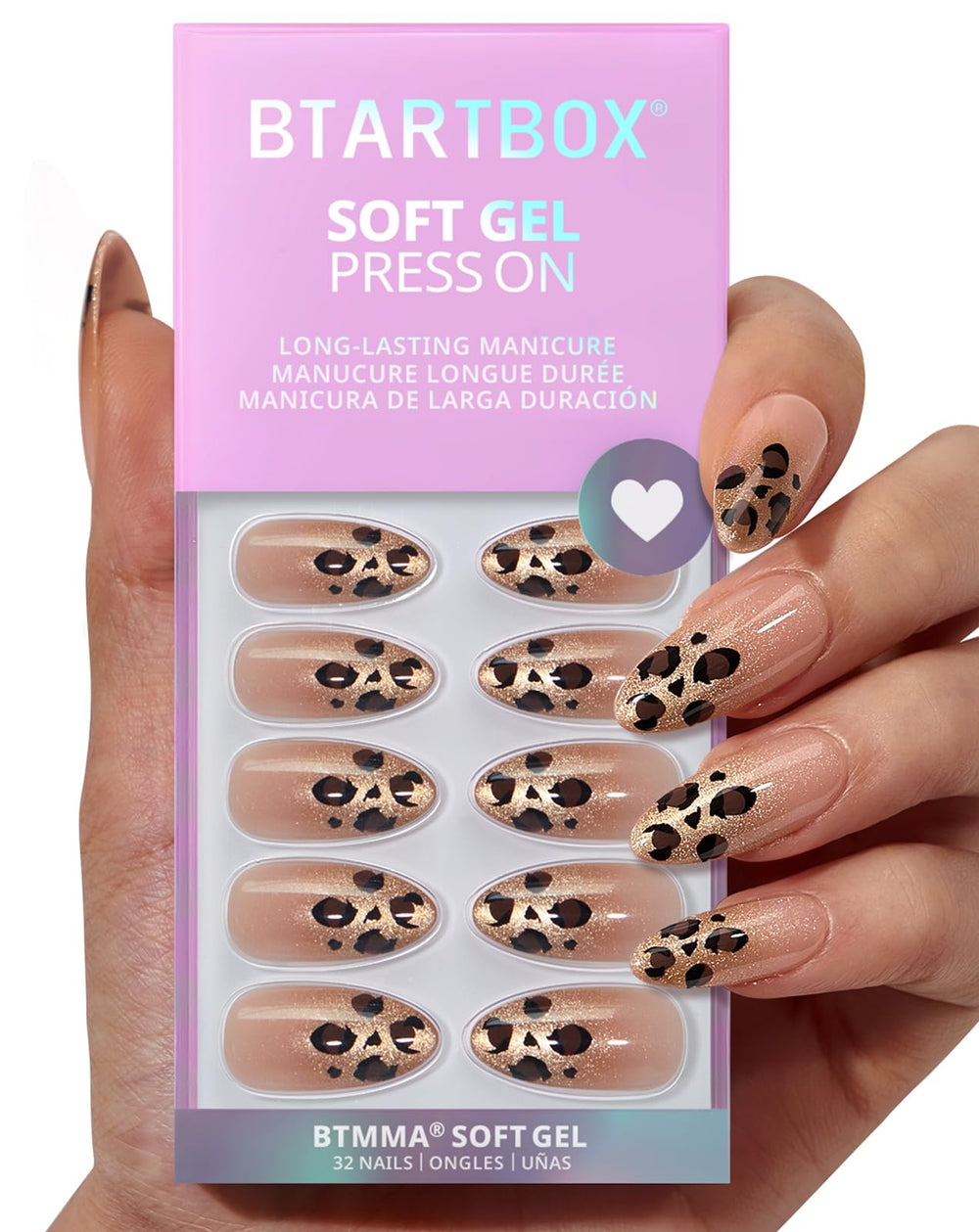 BTArtbox Gilder Roar almond nails with sparkly leopard closeup for a natural-looking manicure.