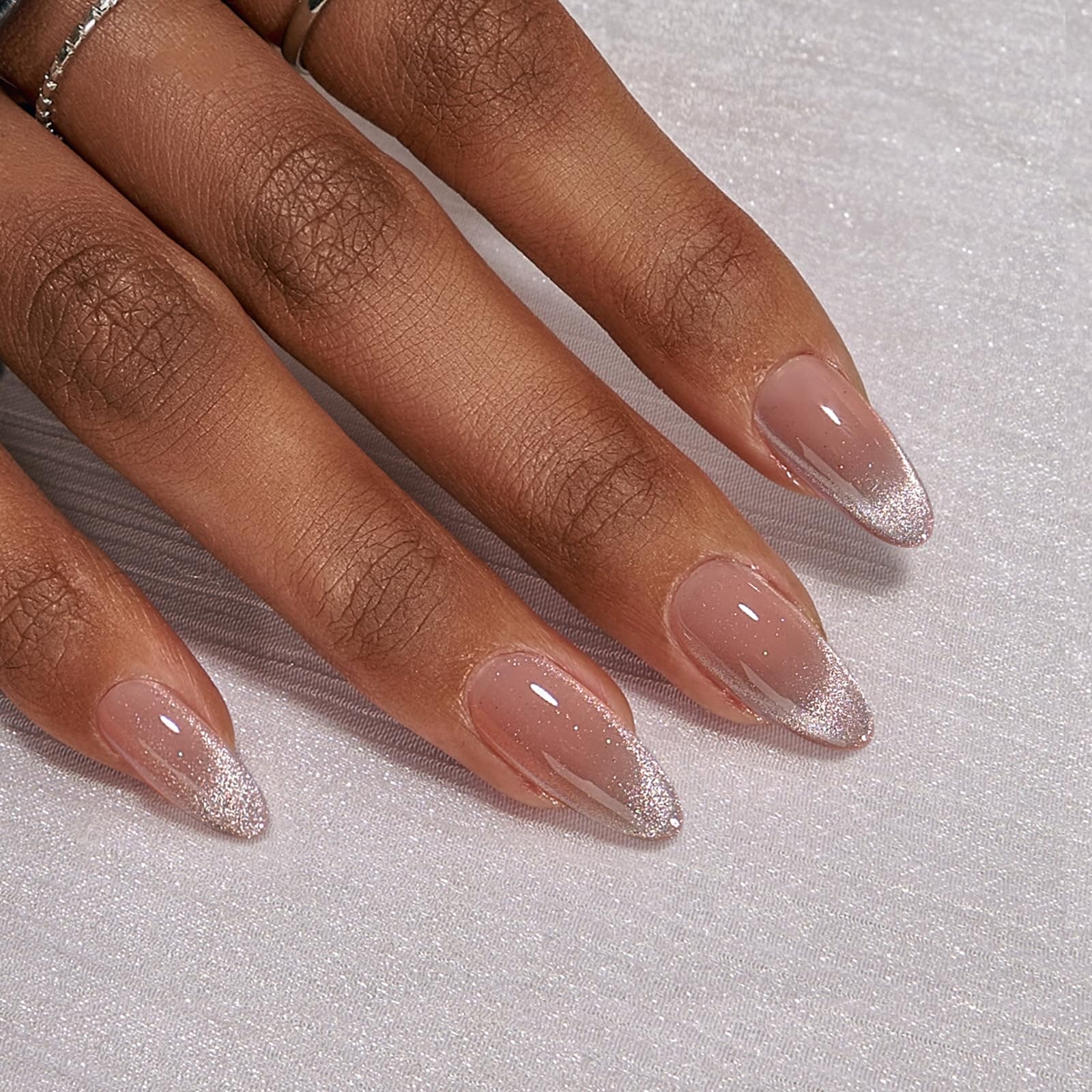 BTArtbox almond nails close-up showing gel cat-eye pattern for at-home manicure