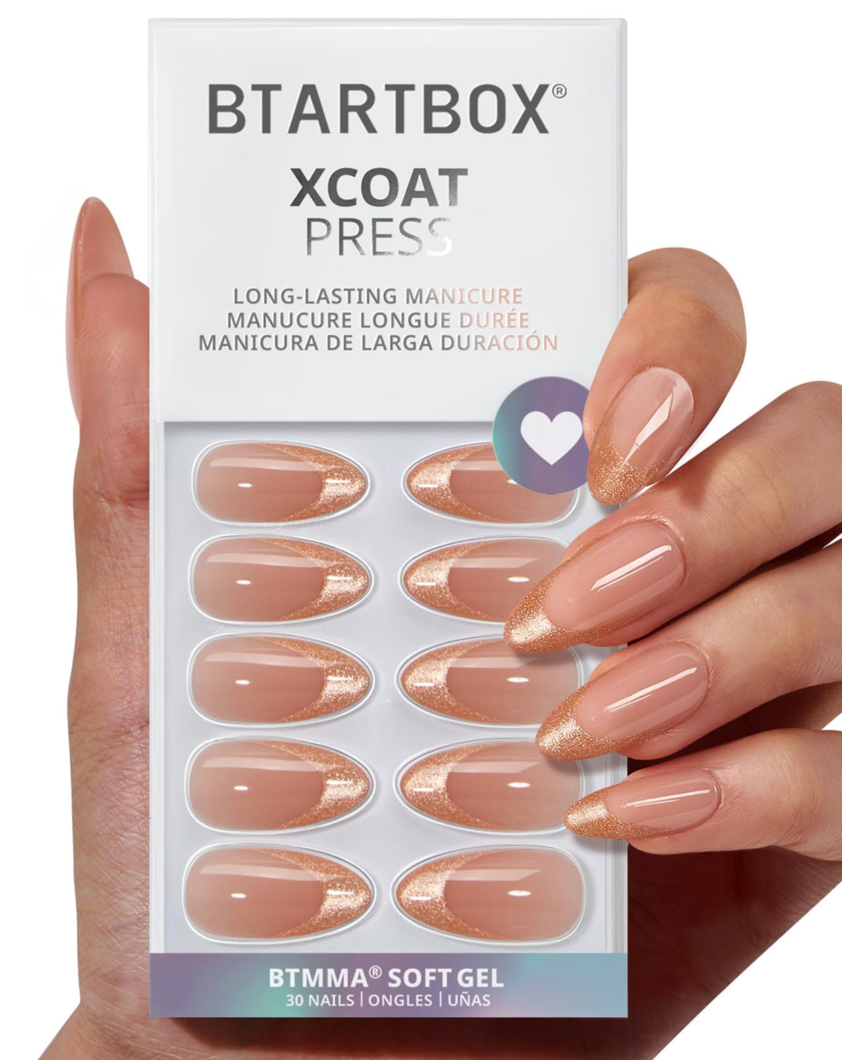 BTArtbox Medium almond Spakly French Tip nails for a natural, subtle look