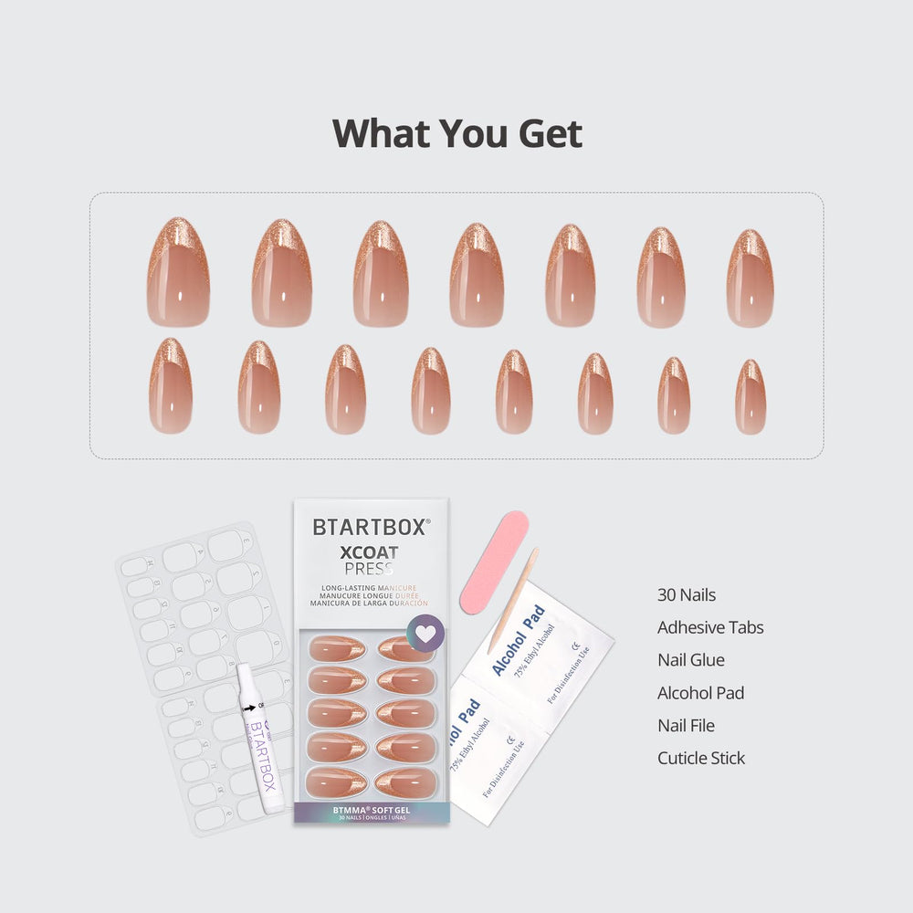 Complete DIY kit includes 30 nails, glue, tabs, file, and pads