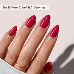 BTArtbox raspberry red kit with glue included for quick at-home manicures.