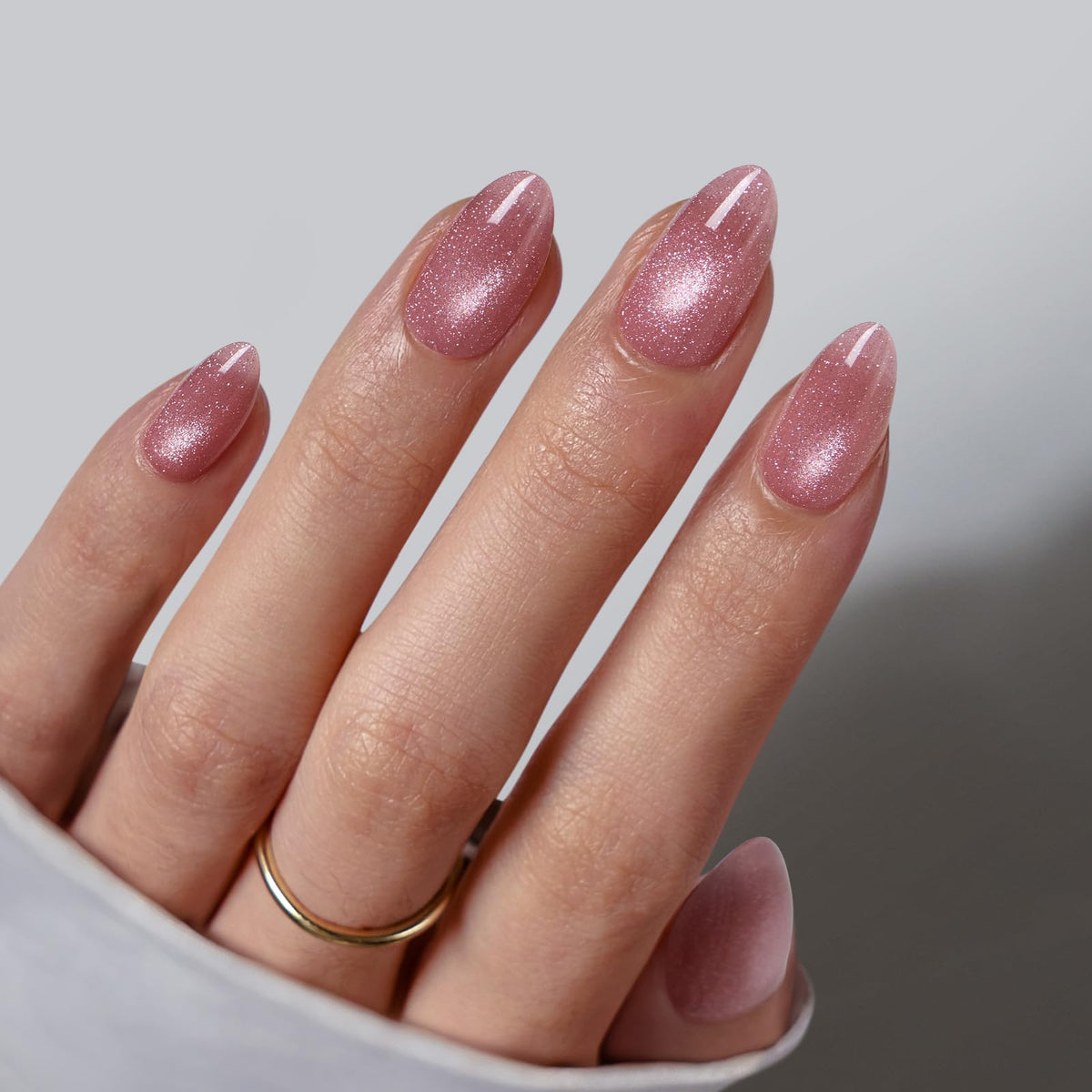 BTArtbox press-on nails in pink cat eye almond for elegant everyday wear